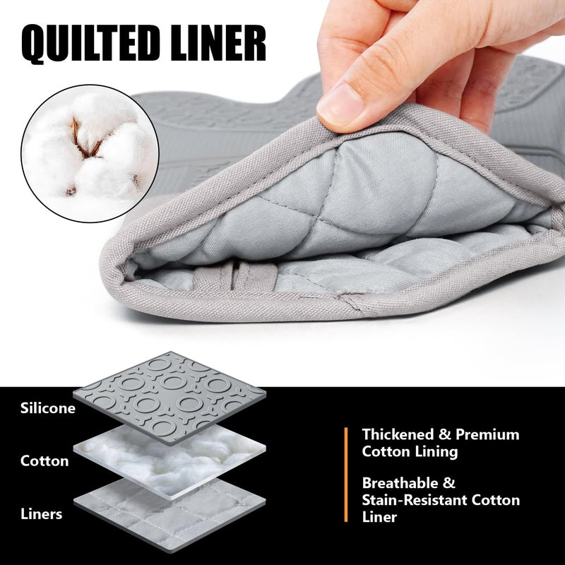 Rorecay 6pcs Oven Mitts and Pot Holders Sets for Kitchen, Extra Long Silicone Oven Gloves High Heat Resistant 500 Degrees Non-Slip Potholders Hot Pads for Baking Cooking, Grey - Image 4